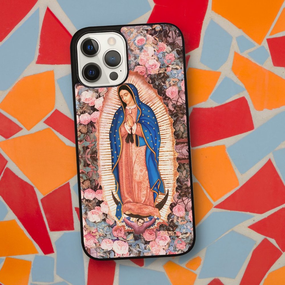 Lady of Guadalupe Pink Roses Flowers Catholic Virgin Mary iPhone Case